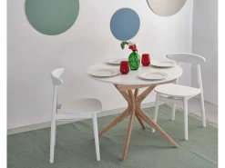 Mesa de comedor redonda extensible 90cm Jubi Blanco Tiza | Pata de fresno