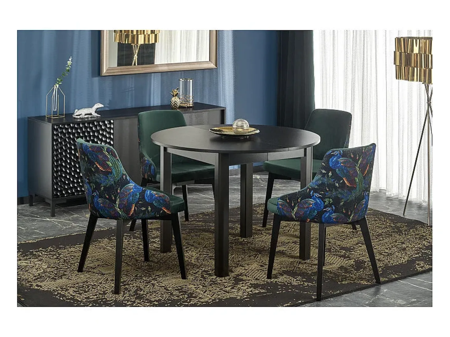 Mesa de comedor redonda extensible CARENE 100 cm, negra
