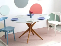 Mesa de comedor redonda extensible 100cm 5 personas Jubi Blanco Tiza | Pata de fresno