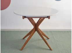 Mesa de comedor redonda extensible 90cm Jubi Marrón Beige | Pata de fresno teñida de roble