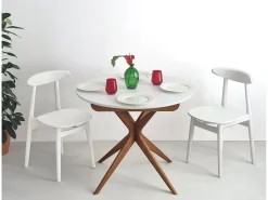 Mesa de comedor redonda extensible 90cm Jubi Marrón Beige | Pata de fresno teñida de roble