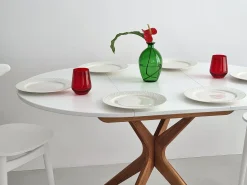 Mesa de comedor redonda extensible 90cm Jubi Marrón Beige | Pata de fresno teñida de roble