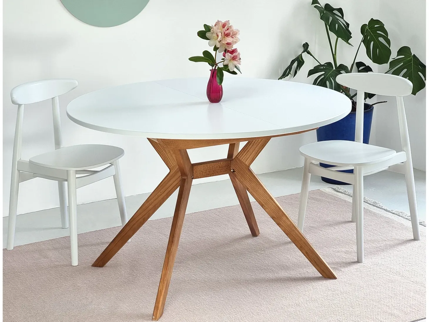 Mesa de comedor redonda extensible 120cm Biju Marrón Beige