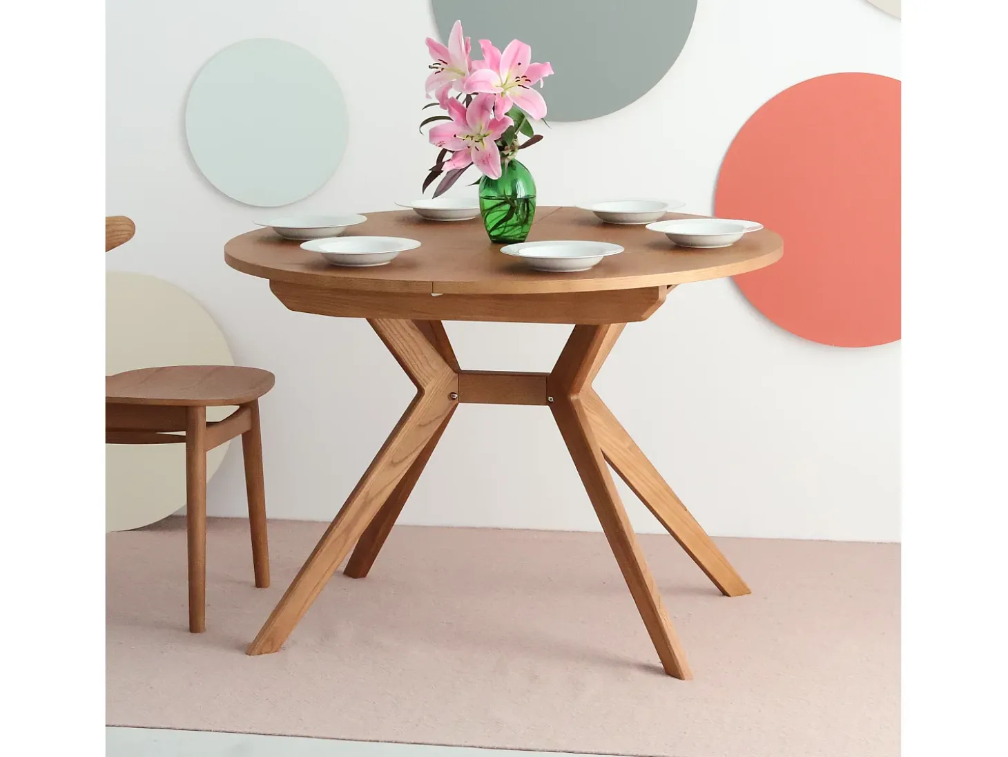 Mesa de comedor redonda extensible 110cm Biju Fresno