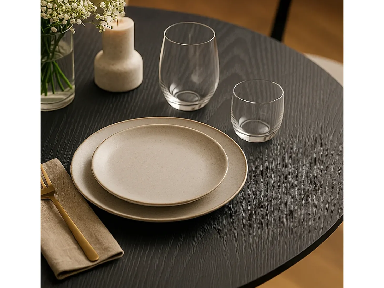 Mesa de comedor redonda moderna Goblet negra 120 cm Blackwood+