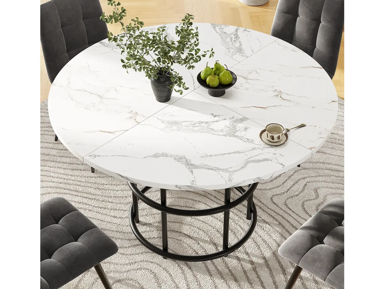 Mesa de comedor redonda moderna 100x100x76 cm 4-6 personas - patas de metal negro - blanco