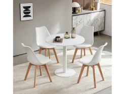 Mesa de Comedor Redonda Moderna 80 cm con Tablero Mármol Blanco, 2-4 Plazas, Estructura Metálica Robusta, Multifuncional para Cocina y Salón