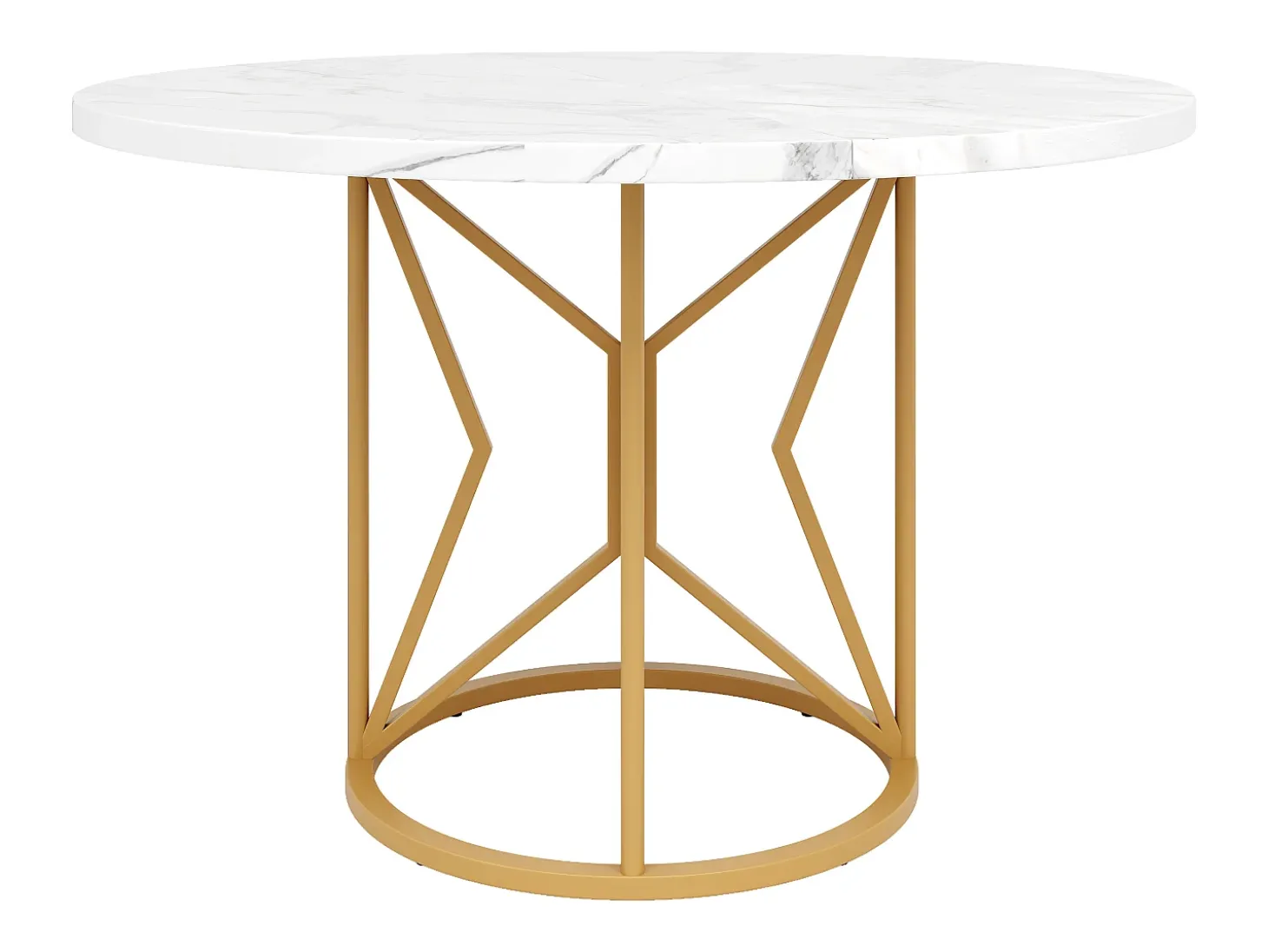 Mesa de comedor redonda, MDF efecto mármol, patas de metal dorado, (100x100x76 cm)