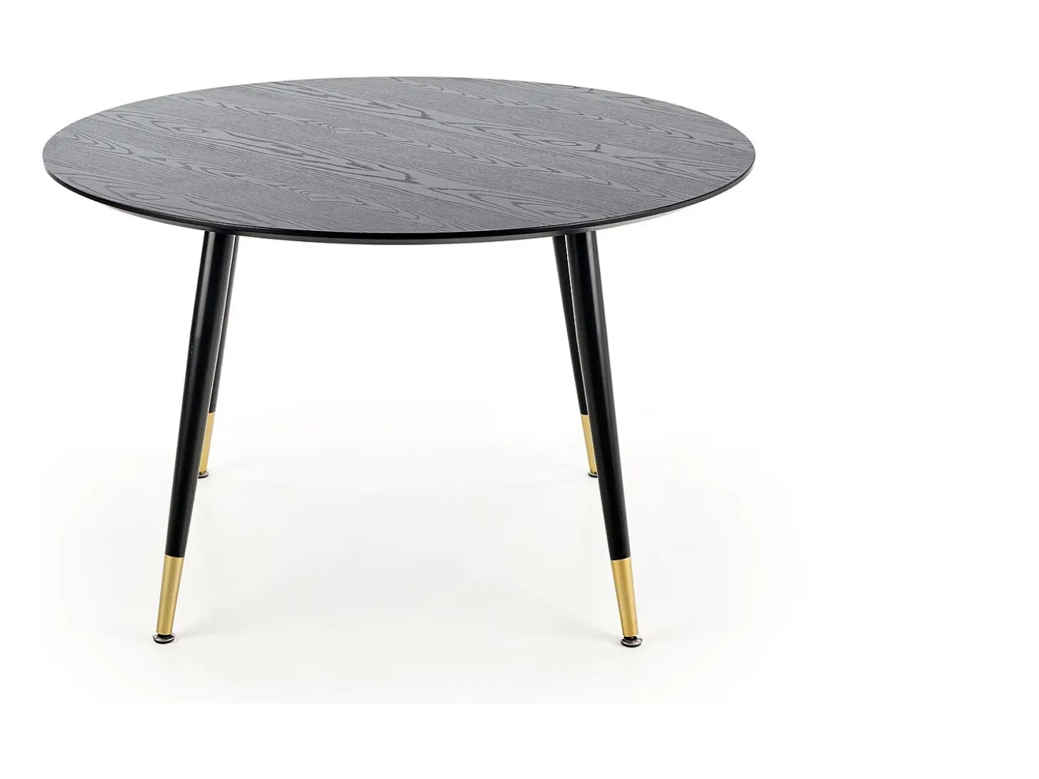 Mesa de comedor redonda negra de 120 cm con patas de acero Lady negras y doradas