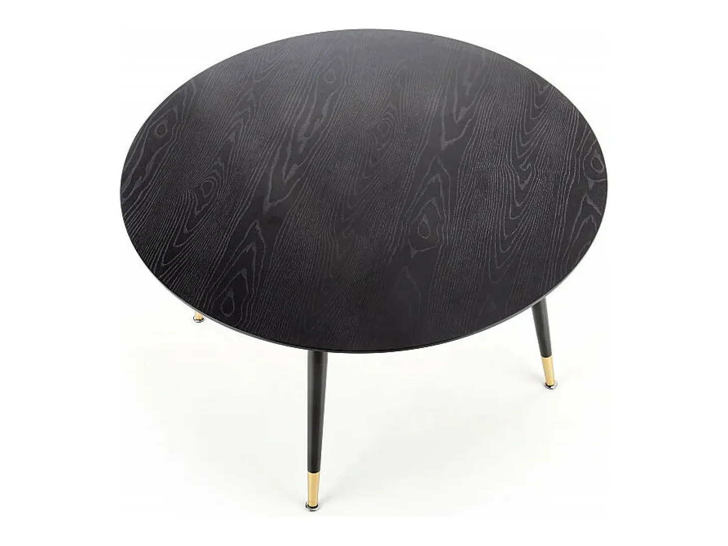 Mesa de comedor redonda negra de 120 cm con patas de acero Lady negras y doradas