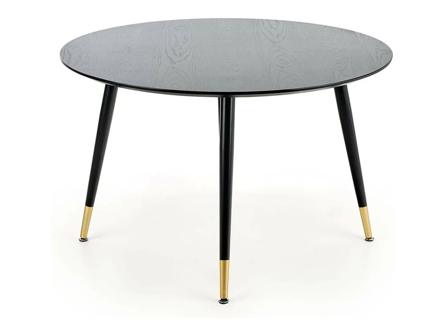 Mesa de comedor redonda negra de 120 cm con patas de acero Lady negras y doradas