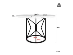 Mesa de comedor redonda para 4 personas, tapa chapada en mármol blanco con patas centrales de metal negro - 100x100x76cm