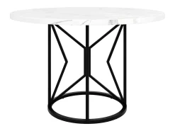 Mesa de comedor redonda para 4 personas, tapa chapada en mármol blanco con patas centrales de metal negro - 100x100x76cm