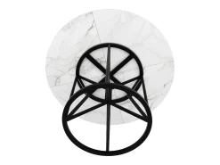 Mesa de comedor redonda para 4 personas, tapa chapada en mármol blanco con patas centrales de metal negro - 100x100x76cm