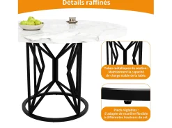 Mesa de comedor redonda para 4 personas, tapa chapada en mármol blanco con patas centrales de metal negro - 100x100x76cm