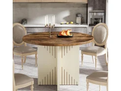 Mesa de comedor redonda para 4 personas, mesa de comedor de estilo rústico de 100 cm (solo la mesa)