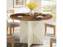 Mesa de comedor redonda para 4 personas, mesa de comedor de estilo rústico de 100 cm (solo la mesa)