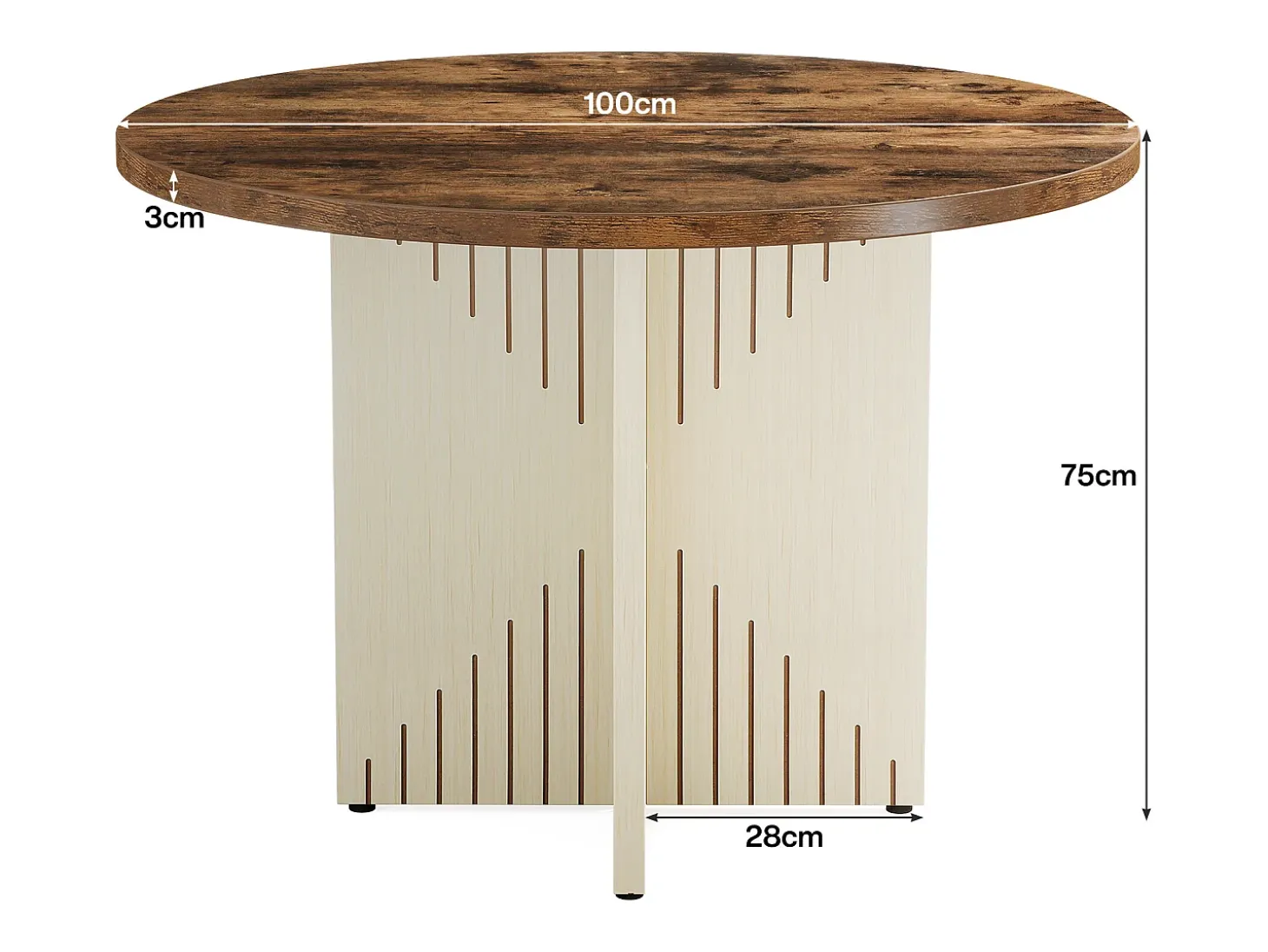Mesa de comedor redonda para 4 personas, mesa de comedor de estilo rústico de 100 cm (solo la mesa)