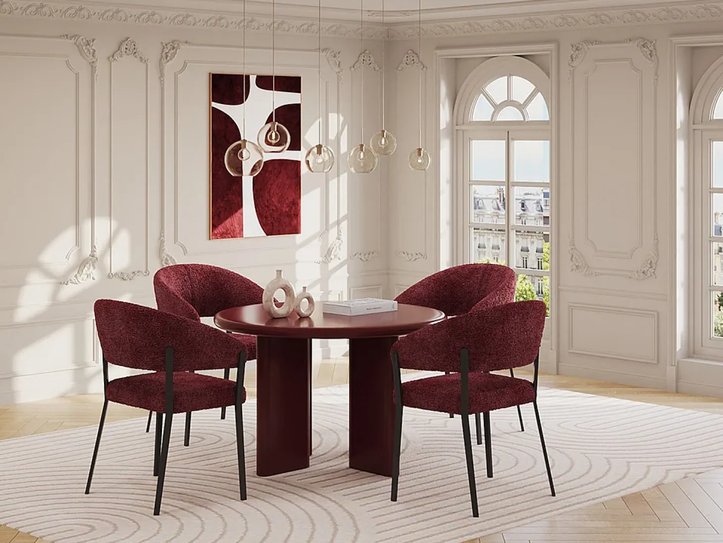 Mesa de comedor redonda para 4 personas de MDF - Burdeos - LUKAVO