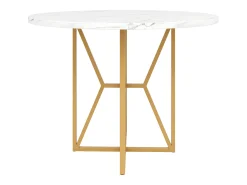 Mesa de comedor redonda para 4 personas, tapa chapada en mármol blanco con patas cruzadas de metal dorado - 80x80x76cm