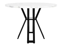 Mesa de comedor redonda para 4 personas, tapa chapada en mármol blanco con patas cruzadas de metal negro - 100x100x76cm