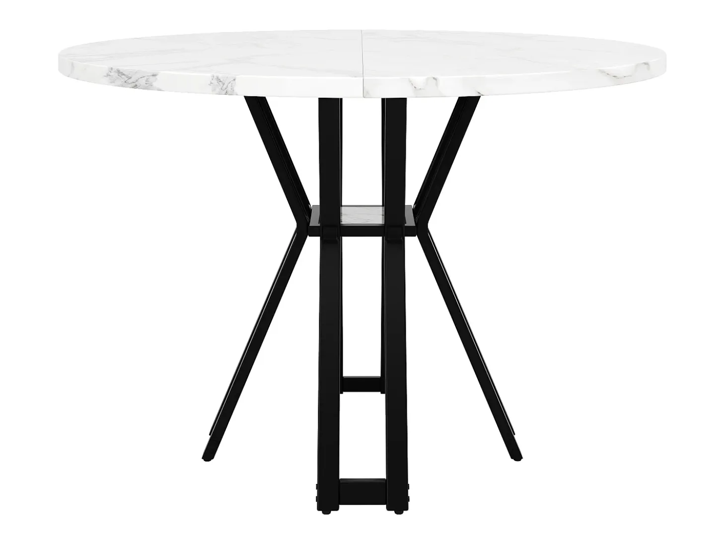 Mesa de comedor redonda para 4 personas, tapa chapada en mármol blanco con patas cruzadas de metal negro - 100x100x76cm