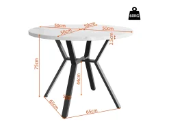 Mesa de comedor redonda para 4-6 personas - patas de metal negro - blanco (100 x 100 x 75 cm)