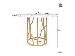 Mesa de comedor redonda para 2 personas, tapa chapada en mármol blanco con patas centrales de metal dorado - 80x80x76cm