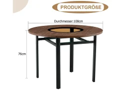 Mesa de comedor redonda para 2-4 personas - Tablero de madera veteada marrón - Vidrio + metal + MDF