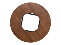 Mesa de comedor redonda para 2-4 personas - Tablero de madera veteada marrón - Vidrio + metal + MDF