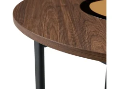 Mesa de comedor redonda para 2-4 personas - Tablero de madera veteada marrón - Vidrio + metal + MDF