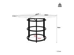Mesa de comedor redonda para 4 personas, tapa chapada en mármol blanco con patas centrales de metal negro - 100x100x76cm
