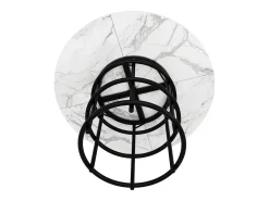 Mesa de comedor redonda para 4 personas, tapa chapada en mármol blanco con patas centrales de metal negro - 100x100x76cm