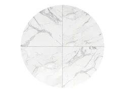 Mesa de comedor redonda para 4 personas, tapa chapada en mármol blanco con patas centrales de metal negro - 100x100x76cm