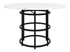 Mesa de comedor redonda para 4 personas, tapa chapada en mármol blanco con patas centrales de metal negro - 100x100x76cm