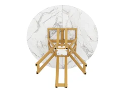Mesa de comedor redonda, patas de metal dorado, tablero de MDF efecto mármol, (100x100x76 cm)