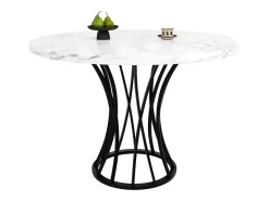 Mesa de comedor redonda para 4-6 personas - patas de metal negro - blanco (80 x 80 x 76 cm)