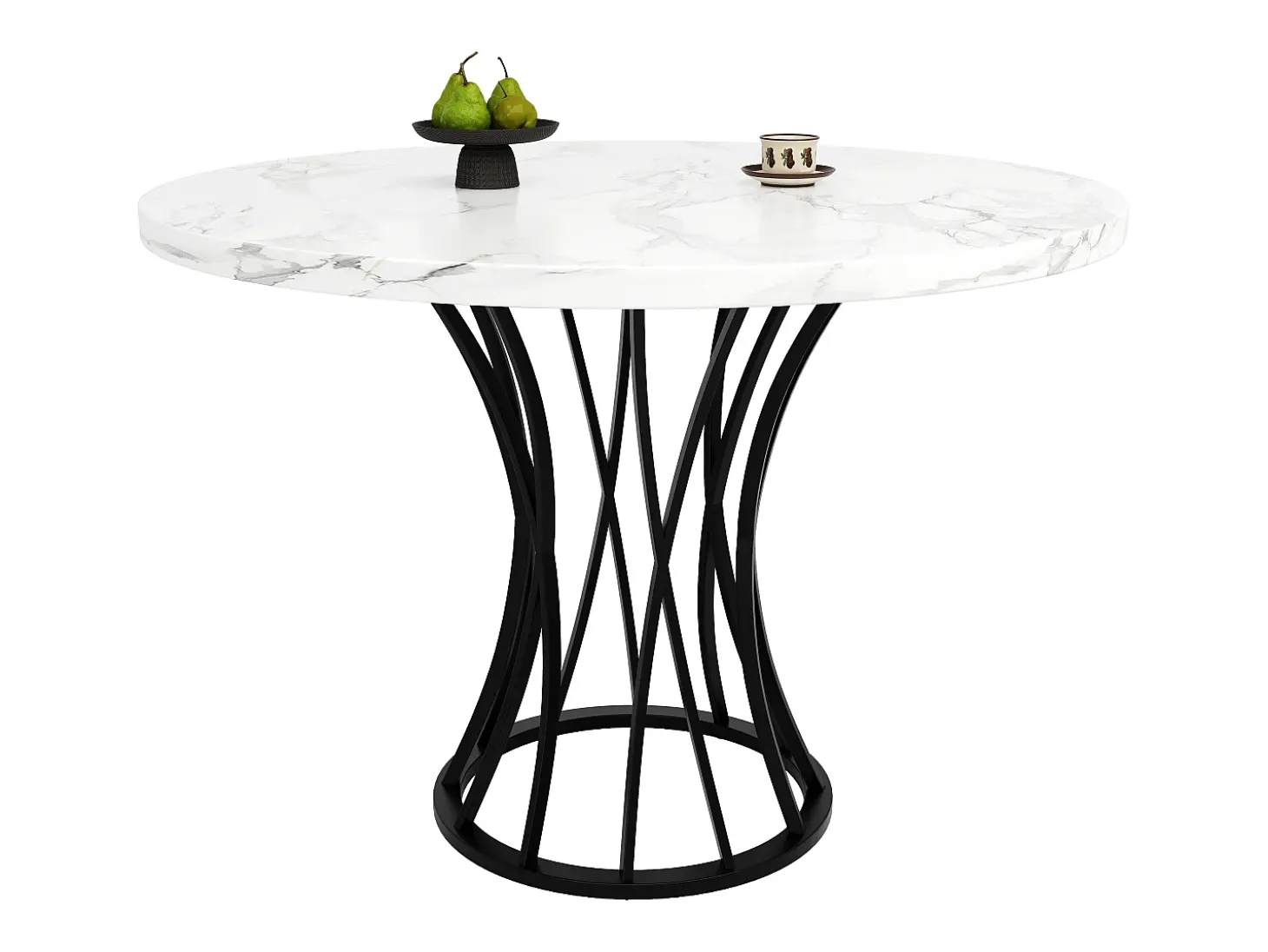 Mesa de comedor redonda para 4-6 personas - patas de metal negro - blanco (80 x 80 x 76 cm)