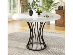 Mesa de comedor redonda para 4-6 personas - patas de metal negro - blanco (80 x 80 x 76 cm)