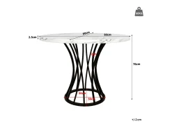 Mesa de comedor redonda para 4-6 personas - patas de metal negro - blanco (80 x 80 x 76 cm)