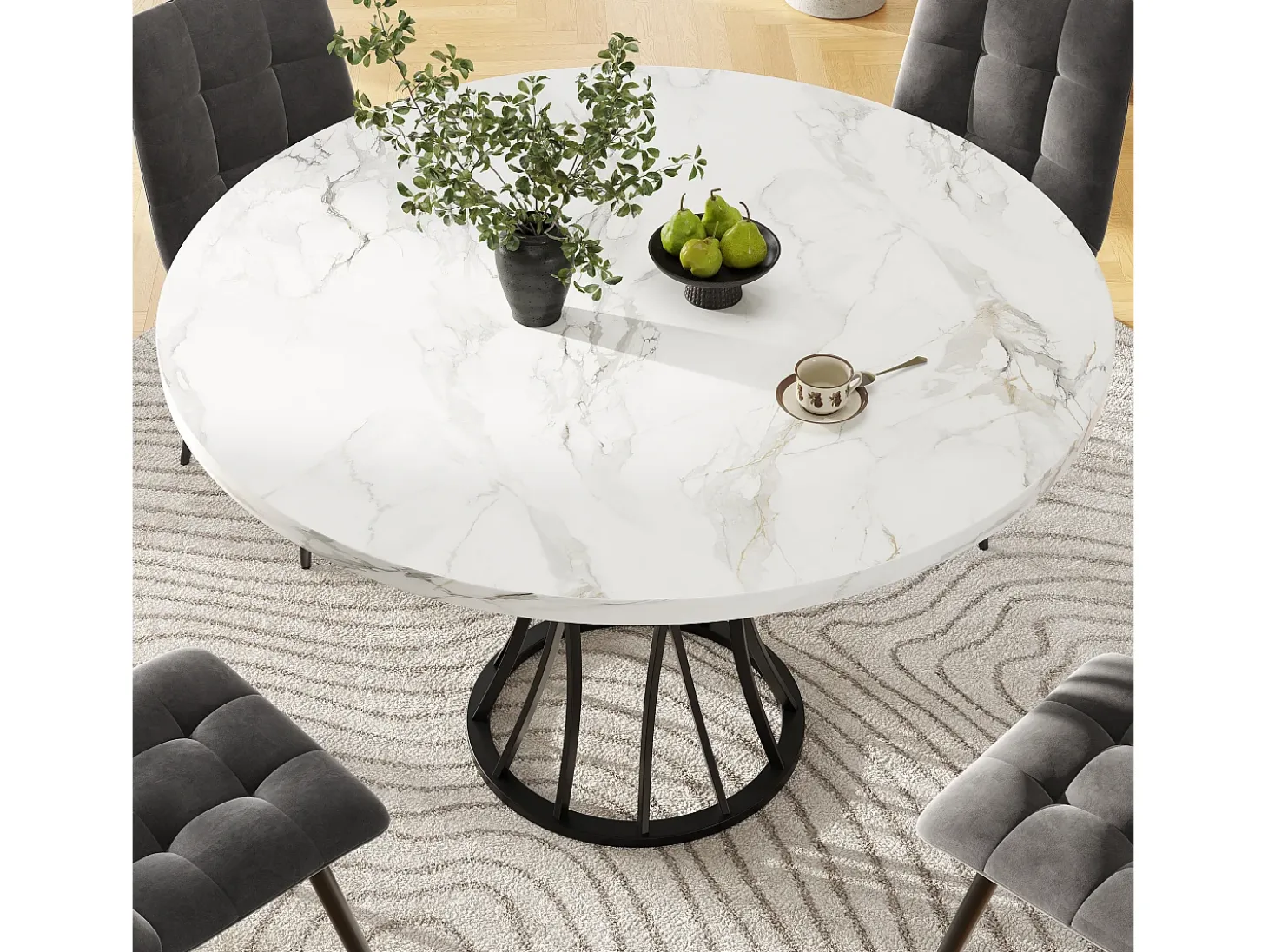 Mesa de comedor redonda para 4-6 personas - patas de metal negro - blanco (80 x 80 x 76 cm)