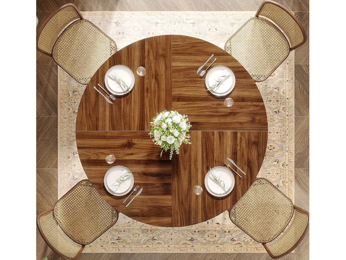 Mesa de comedor redonda para 4 personas, mesa de comedor rústica de 120 cm