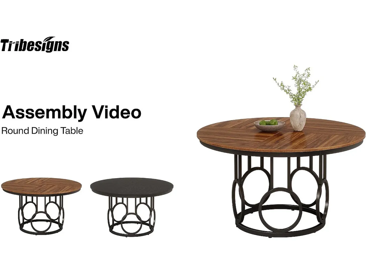 Mesa de comedor redonda para 4 personas, mesa de comedor rústica de 120 cm