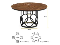 Mesa de comedor redonda para 4 personas, mesa de comedor rústica de 120 cm