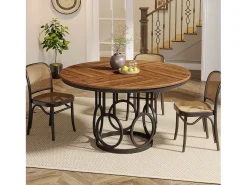 Mesa de comedor redonda para 4 personas, mesa de comedor rústica de 120 cm
