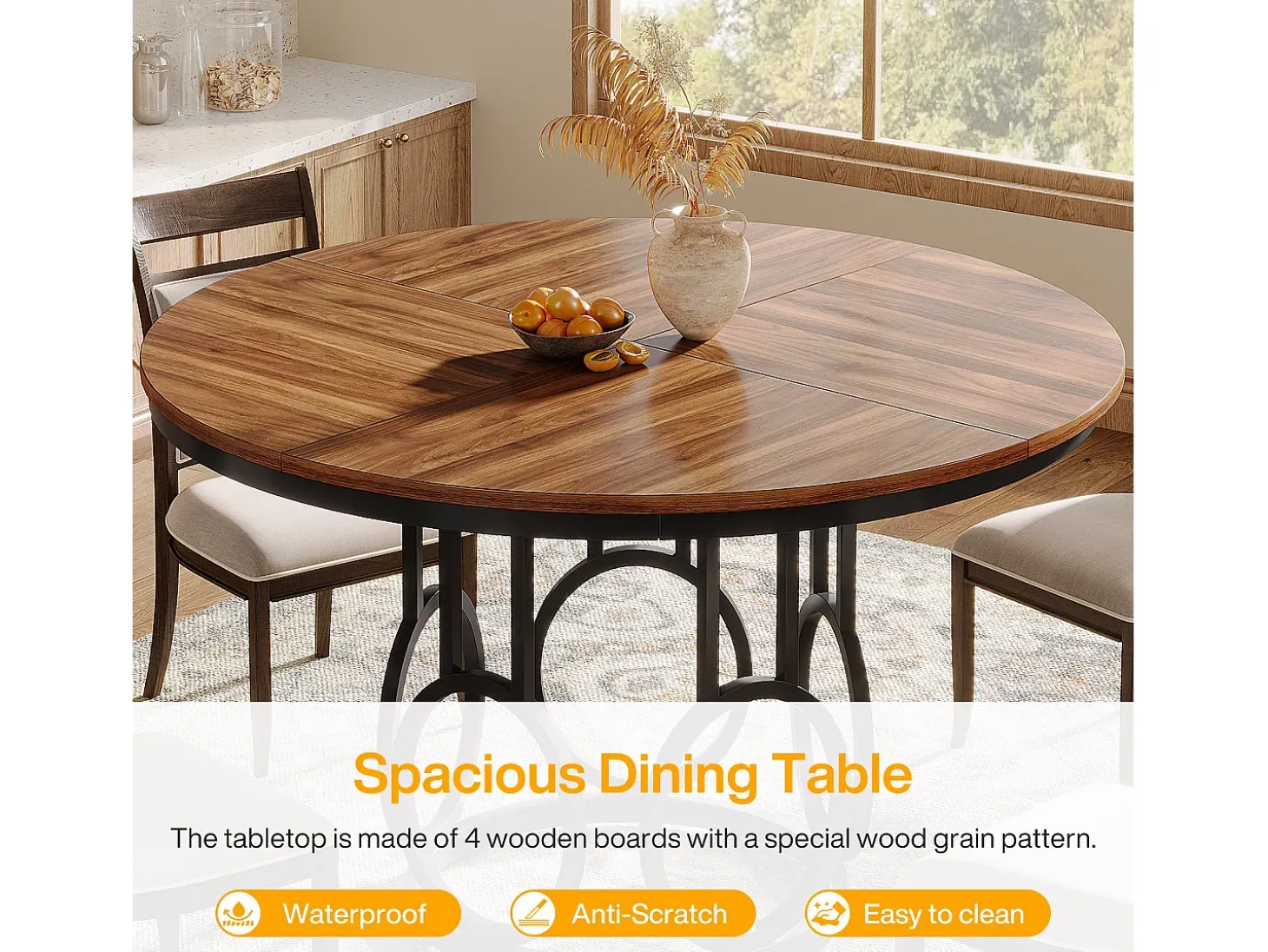 Mesa de comedor redonda para 4 personas, mesa de comedor rústica de 120 cm