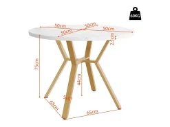 Mesa de comedor redonda para 4 personas, tapa chapada en mármol blanco con patas de metal dorado - 100x100x75cm