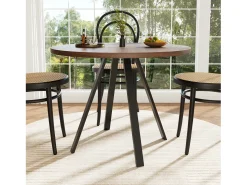 Mesa de comedor redonda para 4 a 6 personas - 80 x 80 x 75 cm - Patas de MDF y metal - Color nogal