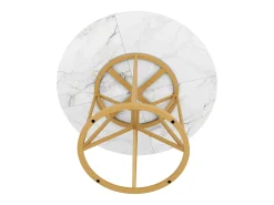 Mesa de comedor redonda para 4 a 6 personas - Pr 100 x Al 76 cm - Tablero de MDF jaspeado y patas de metal dorado - Blanco + oro