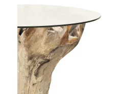 Mesa de comedor redonda Racinka de raíz de teca blanqueada 150 cm
